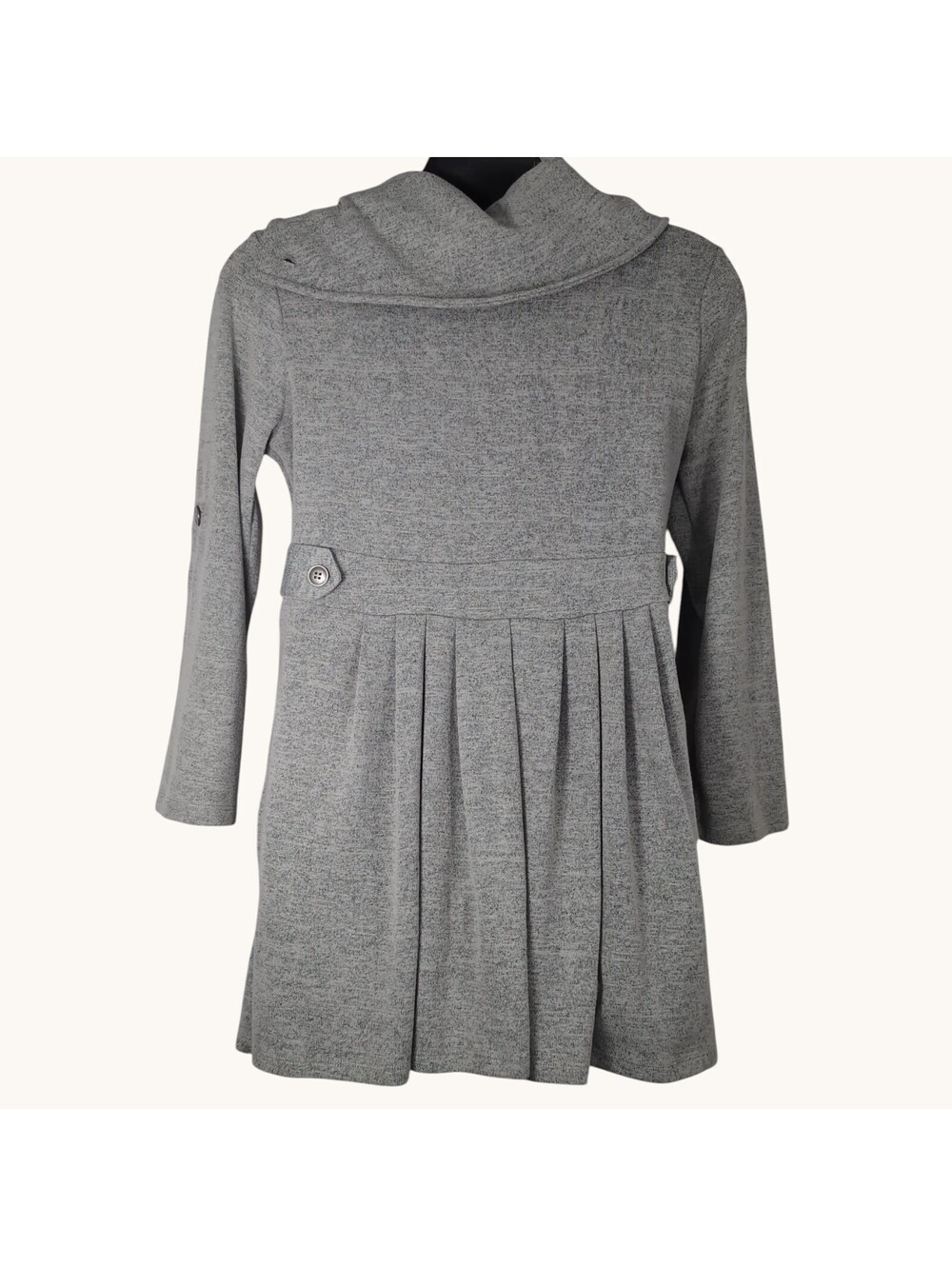 SIMPLY NOELLE Gray Knit Cowl Neck Tunic Dress Womens M Pleated Button Lagenlook